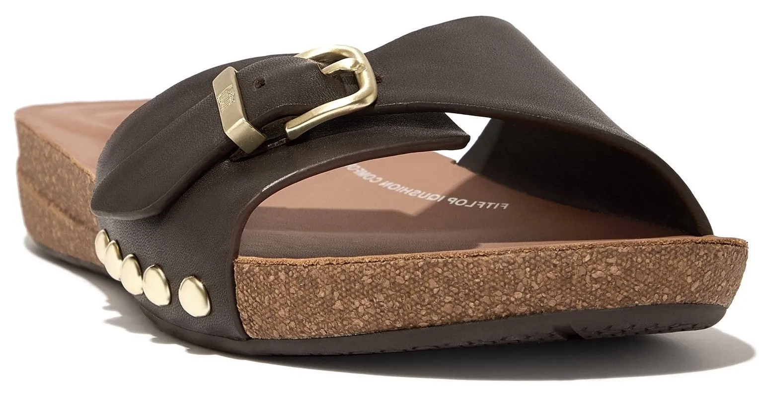FitFlop iQushion Womens Leather Adjustable Buckle Slide Sandal