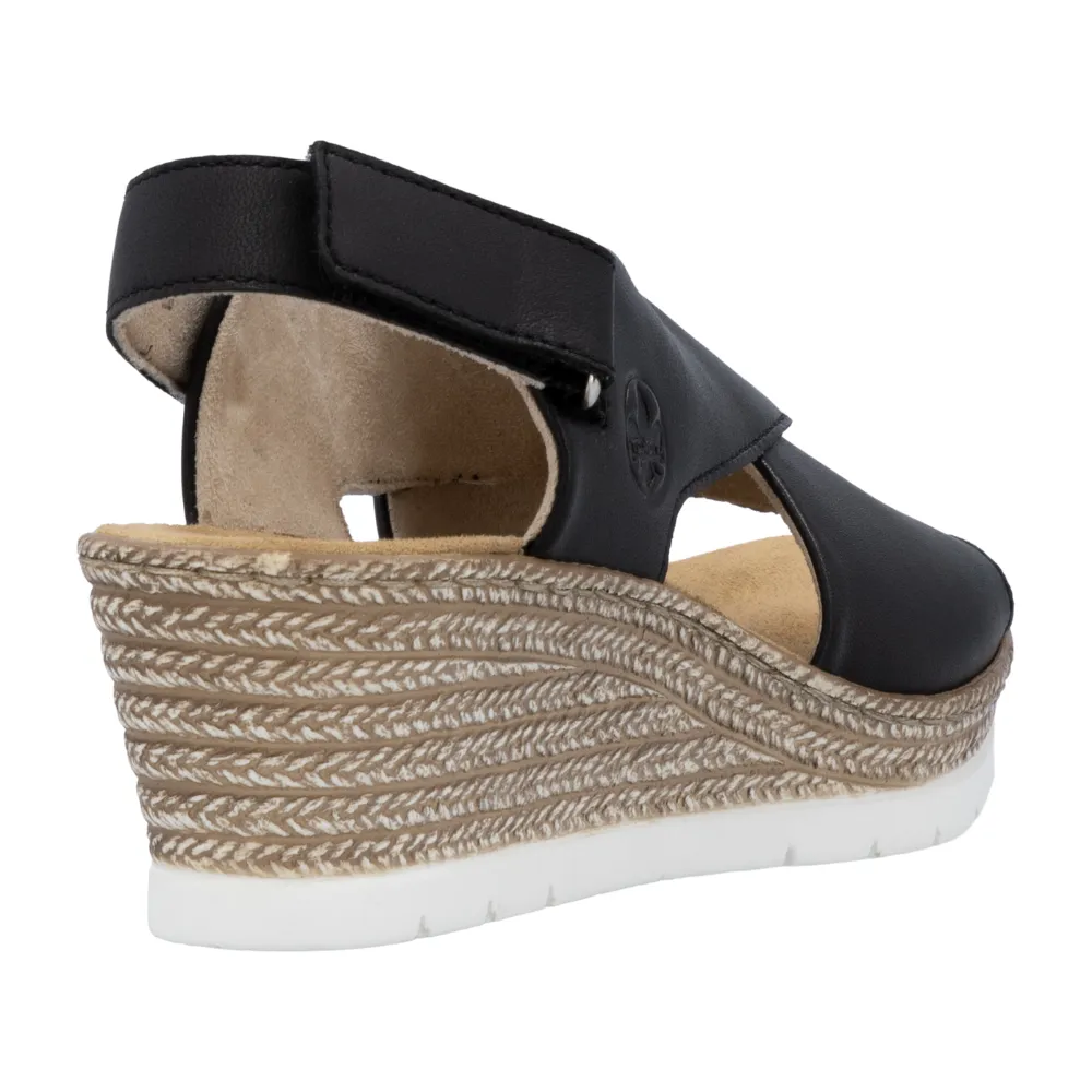 Rieker 61975-00 Womens Touch Fastening Wedge Heel Sandal