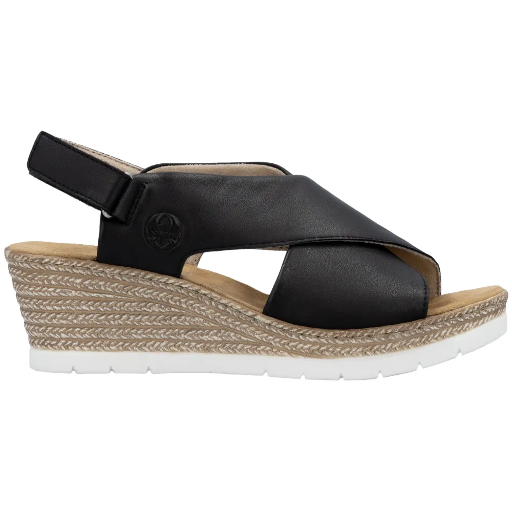 Rieker 61975-00 Womens Touch Fastening Wedge Heel Sandal