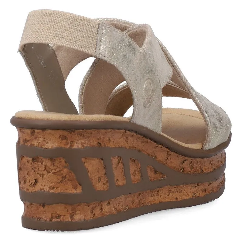 Rieker 68160-62 Womens Leather Wedge Heeled Sandal