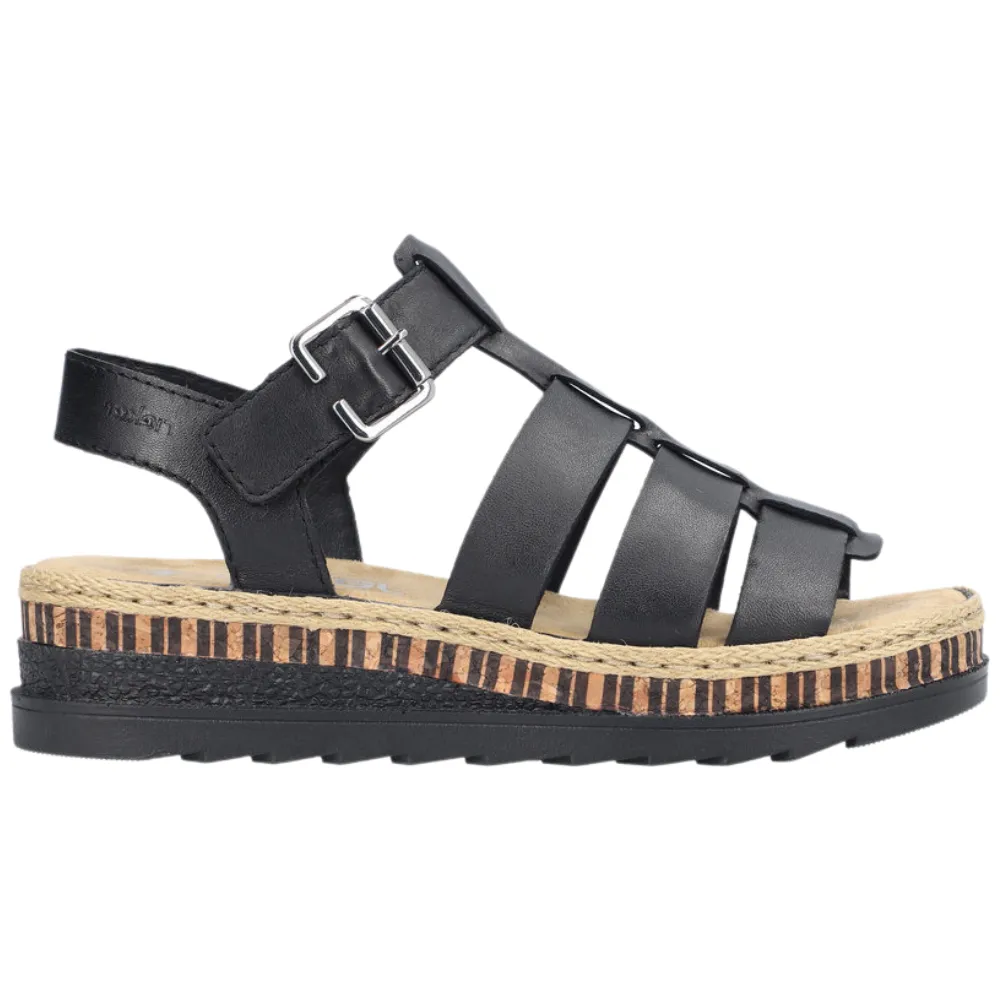 Rieker V7904-00 Womens Leather Touch Fastening Sandal
