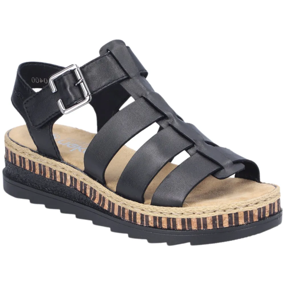 Rieker V7904-00 Womens Leather Touch Fastening Sandal