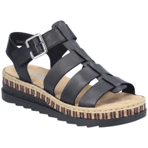 Rieker V7904-00 Womens Leather Touch Fastening Sandal